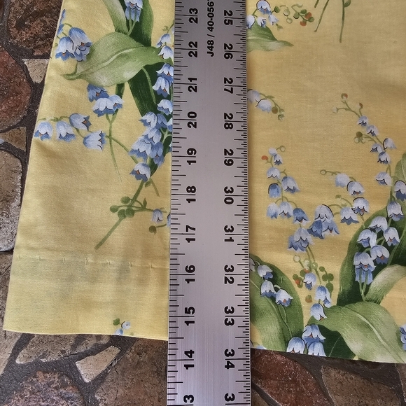 Lily Of The Vally Floral Print Yellow Dress, Green Ribbon At Waist, Size Small P - Picture 11 of 13